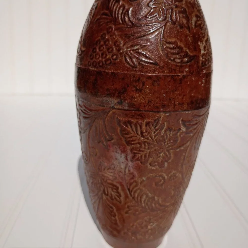 Vtg Cast Bronze Vase Grape & Vine Embossed Bottle Mid-Century Verdigris 9.75